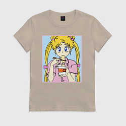 Футболка хлопковая женская Sailor Moon Usagi Tsukino, цвет: миндальный