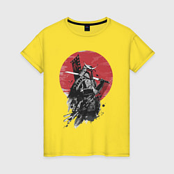 Футболка хлопковая женская Японский самурай, цвет: желтый