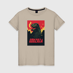 Футболка хлопковая женская Godzilla, цвет: миндальный