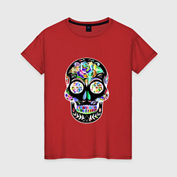 Футболка хлопковая женская Flowers - Art skull, цвет: красный