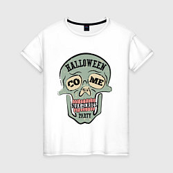 Футболка хлопковая женская Halloween Skull Retro, цвет: белый