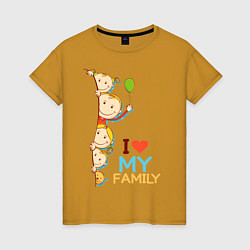 Футболка хлопковая женская Я люблю свою семью, цвет: горчичный