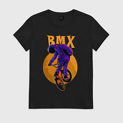 Футболка хлопковая женская BMX - moon - space, цвет: черный