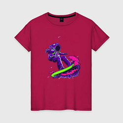 Футболка хлопковая женская Астронавт серфер, цвет: маджента