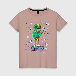 Футболка хлопковая женская Brawl STARS Леон, цвет: пыльно-розовый