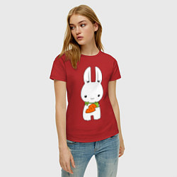 Футболка хлопковая женская Зайчик с морковкой, цвет: красный — фото 2