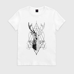 Футболка хлопковая женская Polygonal deer, цвет: белый