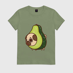 Футболка хлопковая женская Мопс-авокадо, цвет: авокадо