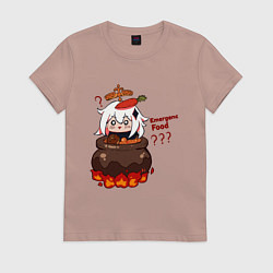 Футболка хлопковая женская Genshin Impact Paimon food, цвет: пыльно-розовый