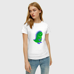 Футболка хлопковая женская Зеленый дракончик-динозаврик, цвет: белый — фото 2