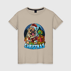 Женская футболка Рождественский мопс