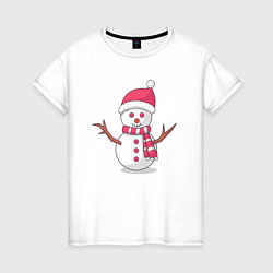 Футболка хлопковая женская Снеговик, цвет: белый
