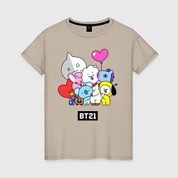 Футболка хлопковая женская BT21, цвет: миндальный