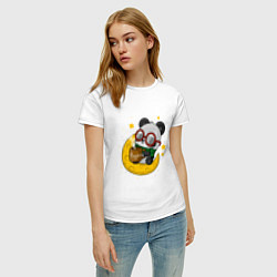 Футболка хлопковая женская Панда на луне, цвет: белый — фото 2