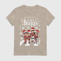 Футболка хлопковая женская Битлз Новогодний, цвет: миндальный