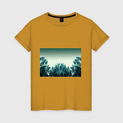 Футболка хлопковая женская Акварельный лес градиент, цвет: горчичный