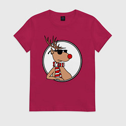 Футболка хлопковая женская Олень Хипстер, цвет: маджента
