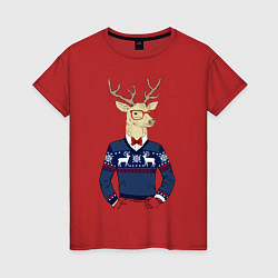 Футболка хлопковая женская Hipster Deer, цвет: красный
