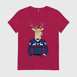 Футболка хлопковая женская Hipster Deer, цвет: маджента