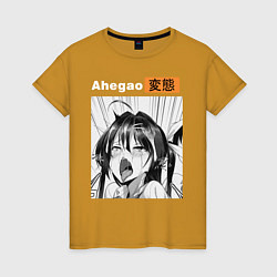 Футболка хлопковая женская Ahegao, цвет: горчичный