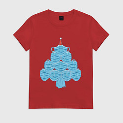 Футболка хлопковая женская Елка из масок, цвет: красный