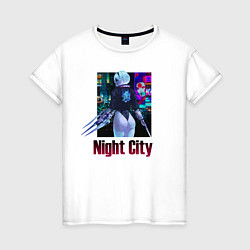Футболка хлопковая женская Night City Nier: automata, цвет: белый