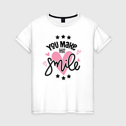 Футболка хлопковая женская You Make me Smile, цвет: белый