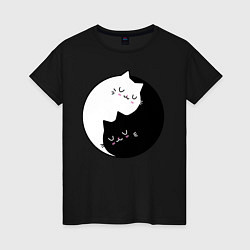 Футболка хлопковая женская Yin and Yang cats, цвет: черный