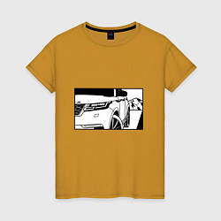 Футболка хлопковая женская Range Rover Evoque Черно-белый, цвет: горчичный