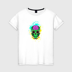 Футболка хлопковая женская Psychedelic skull, цвет: белый