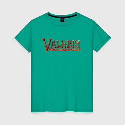 Футболка хлопковая женская Valheim огненный лого, цвет: зеленый
