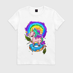 Футболка хлопковая женская ЕДИНОРОЖЕК, цвет: белый