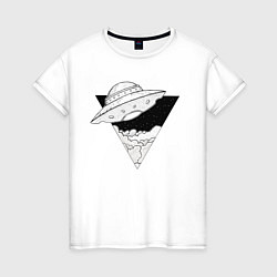 Футболка хлопковая женская Треугольник с НЛО, цвет: белый