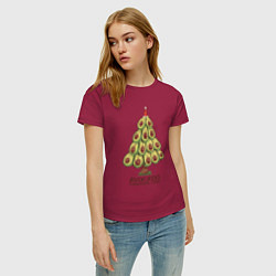 Футболка хлопковая женская Avocado Christmas Tree, цвет: маджента — фото 2