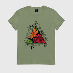 Футболка хлопковая женская Flower tattoo, цвет: авокадо