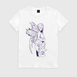 Футболка хлопковая женская Девушка и дракон, цвет: белый