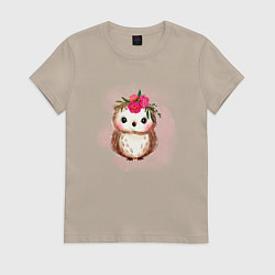 Футболка хлопковая женская Совушка, цвет: миндальный