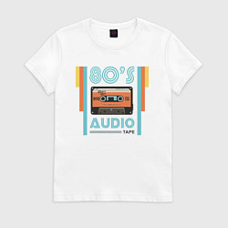 Футболка хлопковая женская 80s Audio Tape Кассета, цвет: белый
