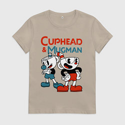 Футболка хлопковая женская Cuphead & Mugman, цвет: миндальный