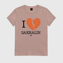 Футболка хлопковая женская I love Sakhalin, цвет: пыльно-розовый