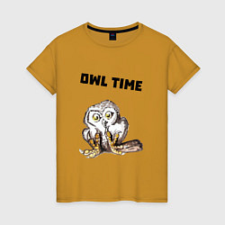 Футболка хлопковая женская Owl time, цвет: горчичный