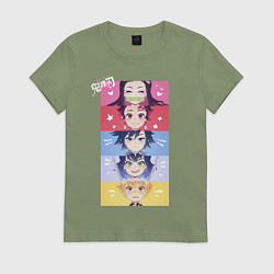 Футболка хлопковая женская Клинок, рассекающий демонов ГЕРОИ, цвет: авокадо