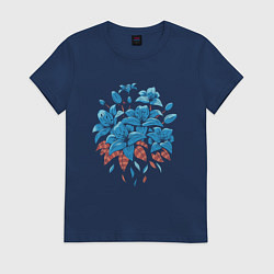 Футболка хлопковая женская Букет голубых лилий, цвет: тёмно-синий