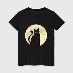 Футболка хлопковая женская Moon Cat, цвет: черный