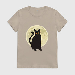 Футболка хлопковая женская Moon Cat, цвет: миндальный