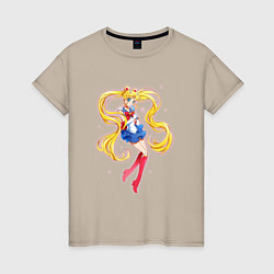 Футболка хлопковая женская Sailor Moon Kawaii, цвет: миндальный