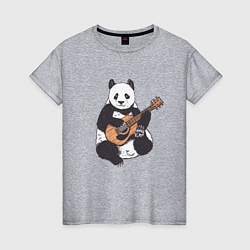 Футболка хлопковая женская Панда гитарист Panda Guitar, цвет: меланж