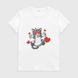 Футболка хлопковая женская Love Cat, цвет: белый