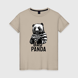 Футболка хлопковая женская Плохая панда, цвет: миндальный