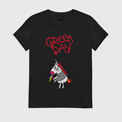 Футболка хлопковая женская Green Day Unicorn, цвет: черный